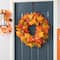 Glitzhome® 24" Fall Lighted Maple Leaves Wreath with Timer